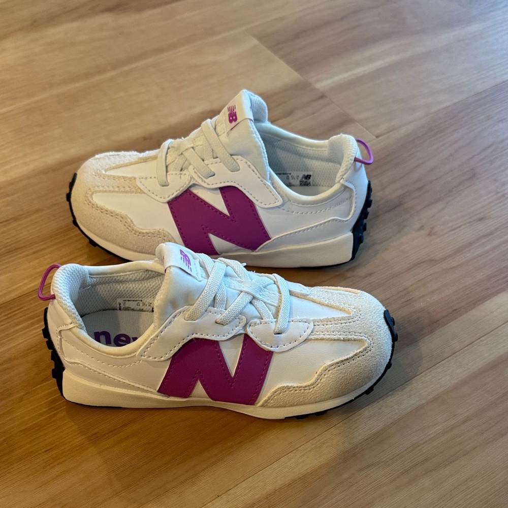 New Balance Kids' Cream and Pink Sneakers